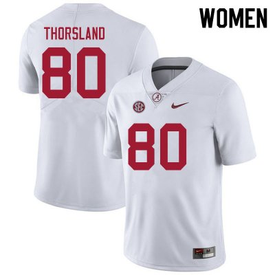 NCAA Women's Alabama Crimson Tide #80 Adam Thorsland Stitched College 2021 Nike Authentic White Football Jersey JN17R30IY